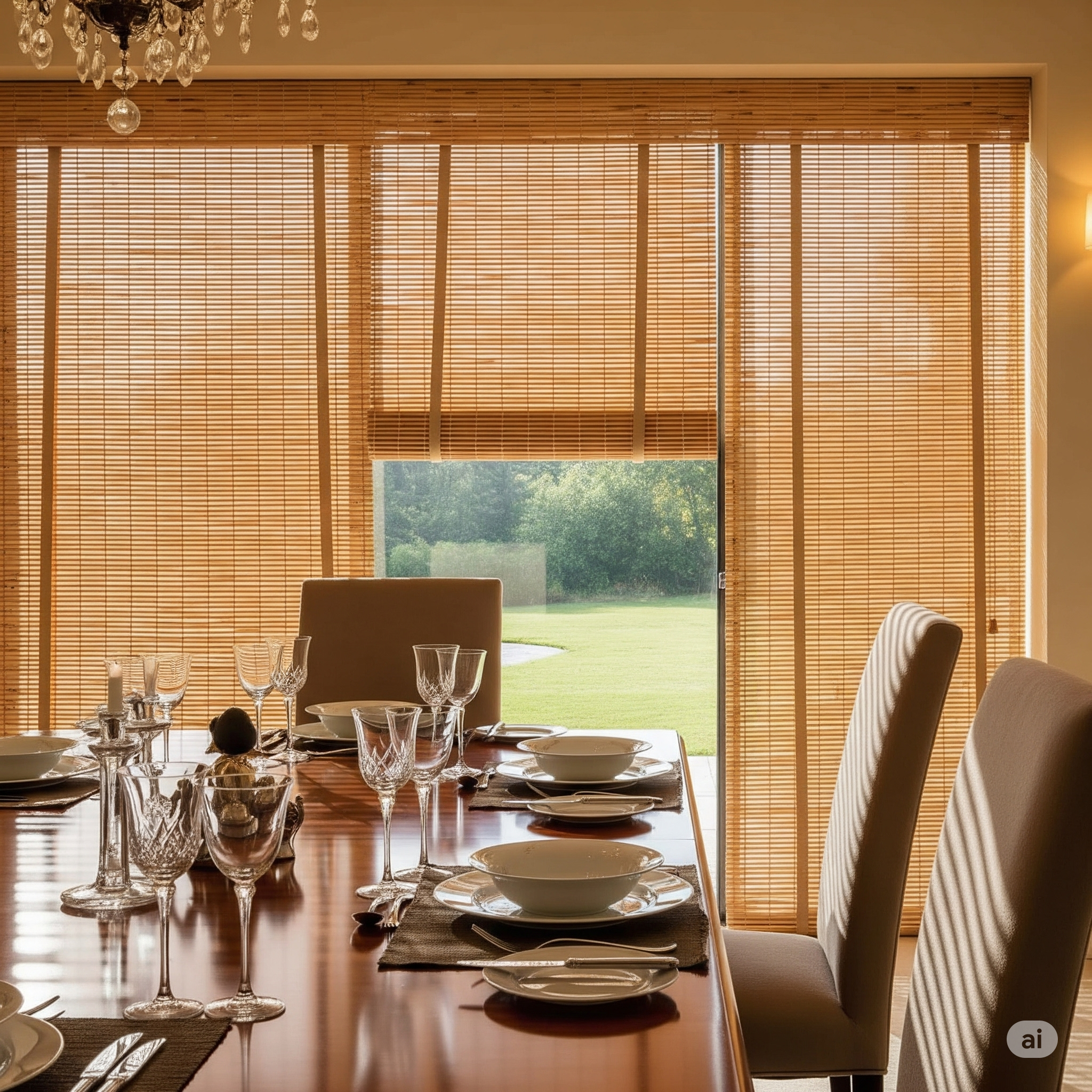 Dark bamboo window blinds for modern interiors
